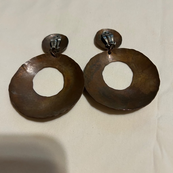 Copper Hammered Look Clip on  Earrings - Picture 2 of 3